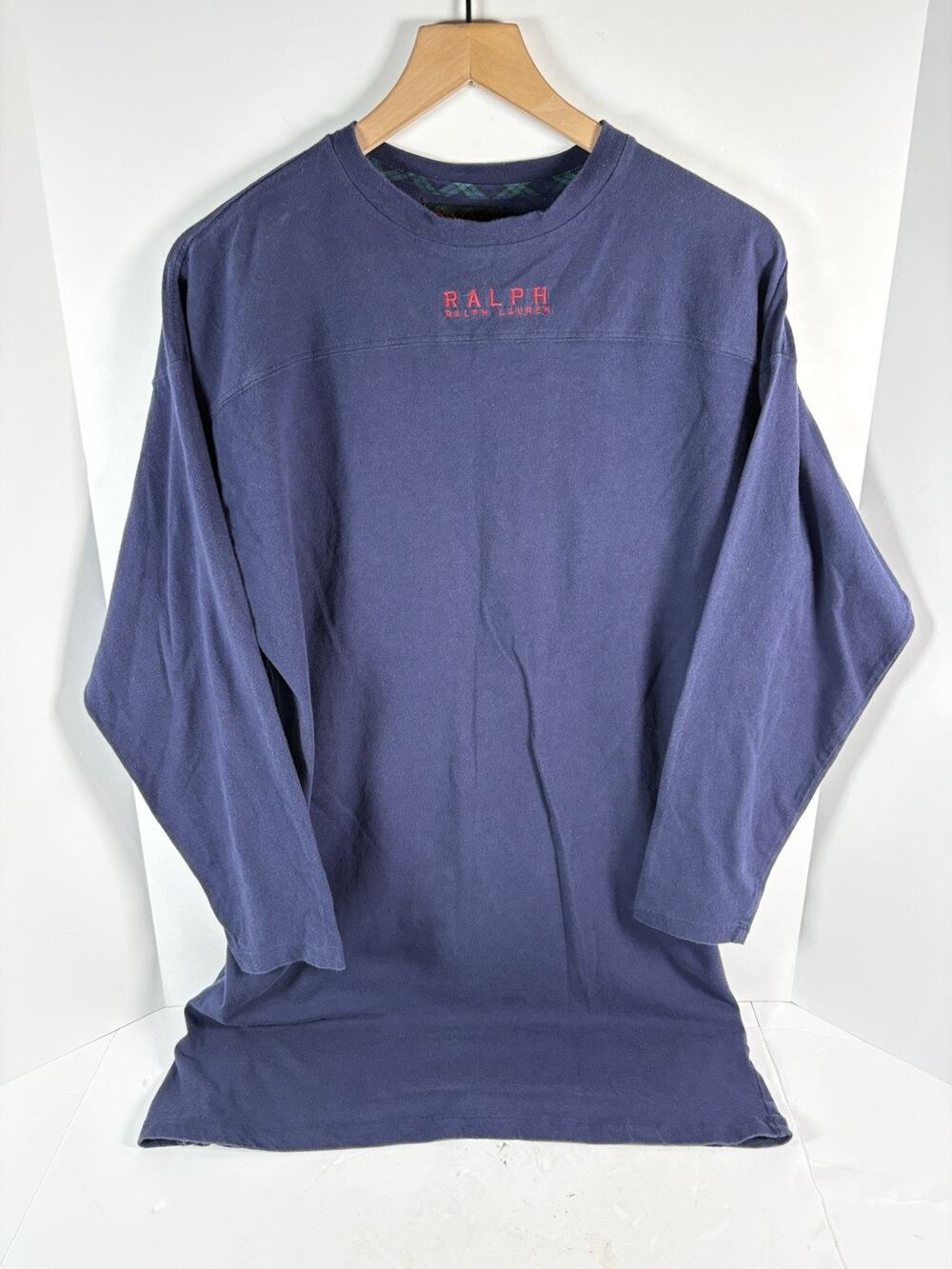 Vintage Ralph Ralph Lauren Small Blue Cotton Long Sleeve Shirt Spellout Logo 90s